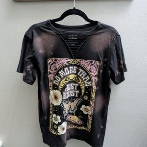 Black Graphic Tee with Butterfly And Floral Design